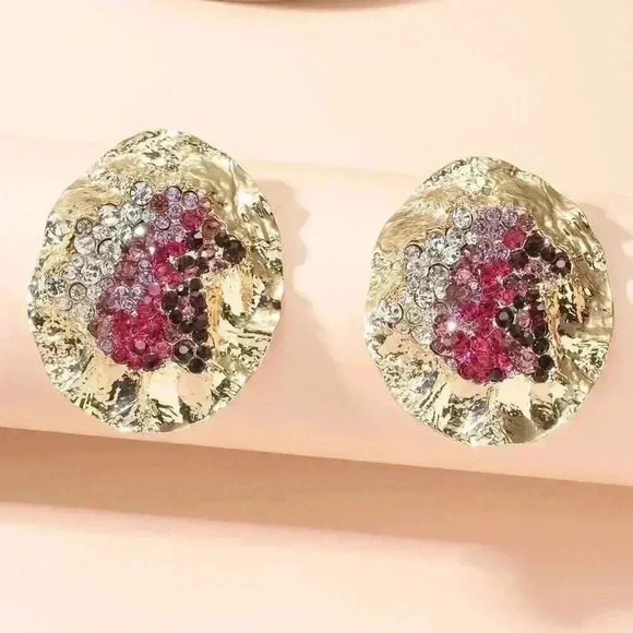 Multicolor Women's Random Color Rhinestone Decor Textured Stud Earring - Picture 2 of 7